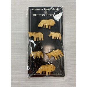 Vintage Modern‎ Button Covers Safari Animals Wood Look